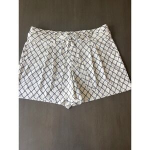 Banana Republic Women's 16 White Navy Nautical Rope Print Pleated Shorts Pockets